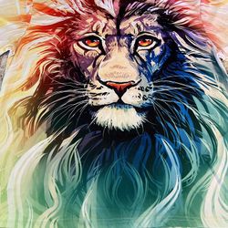 4XL Mens Colorful Lion American Sweatshirt  All Over Print Plus Short Sleeve NEW WITHOUT TAGS 