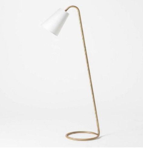 Brand New Threshold Floor Lamp Brass Finish White Fabric Shade