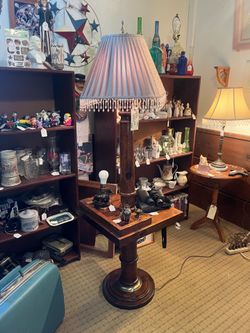 Vintage rustic style Floor lamp with table attached
