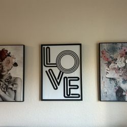 “Modern Floral Love” 3-Piece Wall Art Set