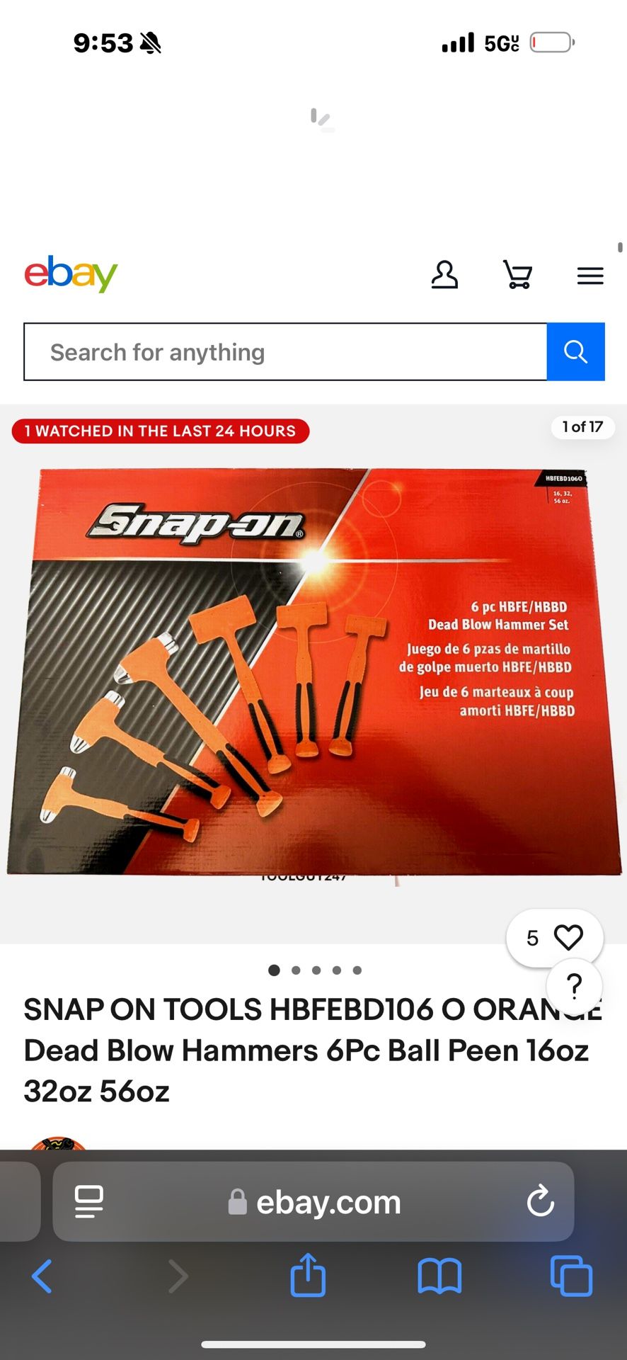 New snap on 6pc hammer set