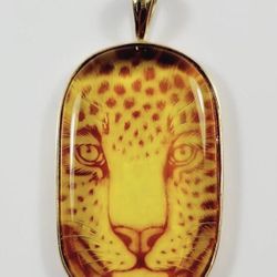 14k Amber Engraved Antique Tiger Pendant 