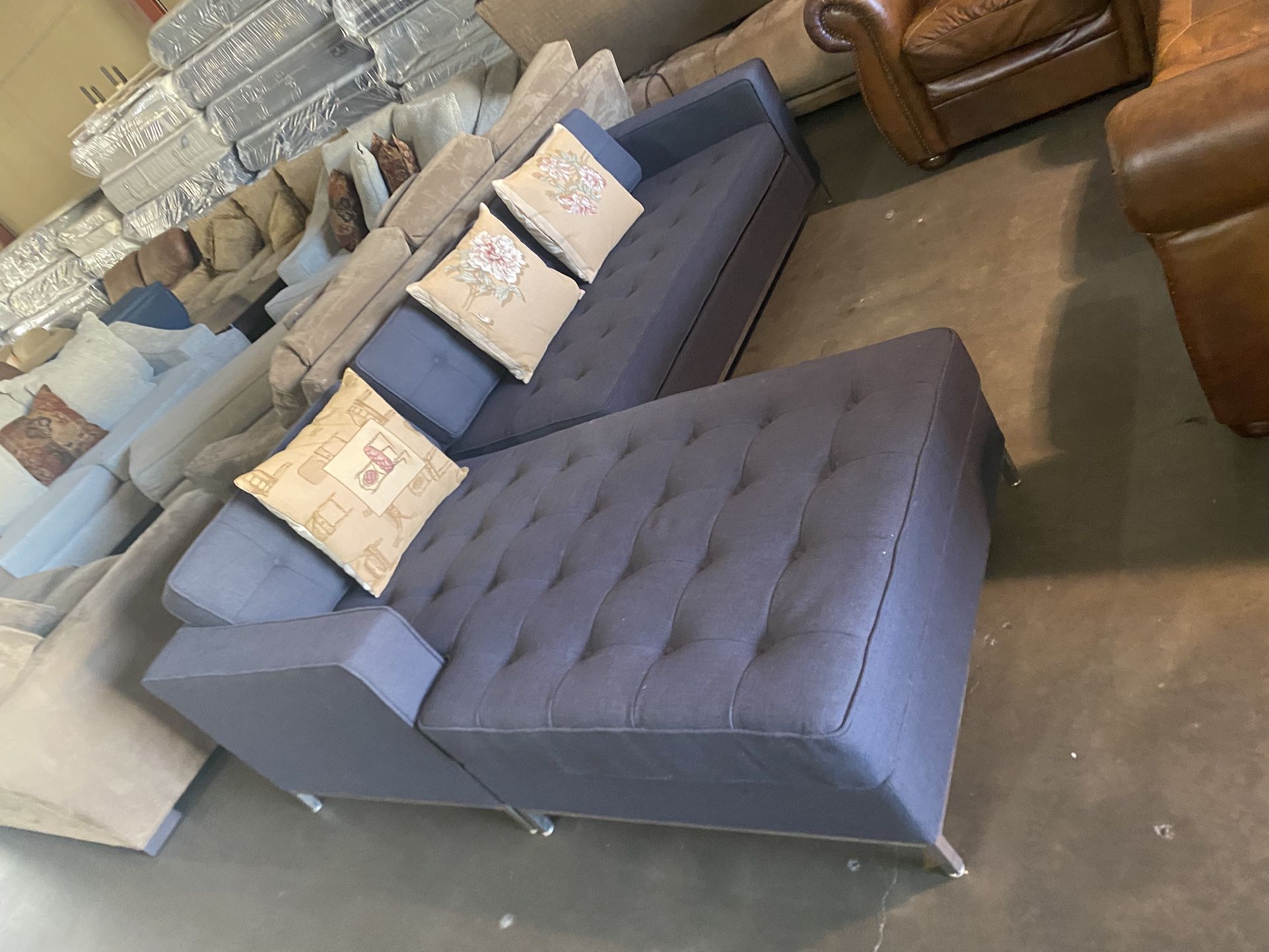 blue fabric sofa L