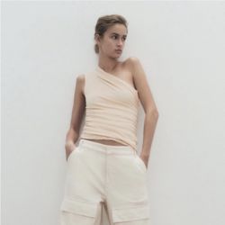 Zara One Shoulder Ruched Top M NWT