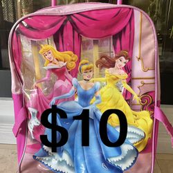 $10 Disney Princess Rolling Backpack, Cinderella Belle and Auroura 