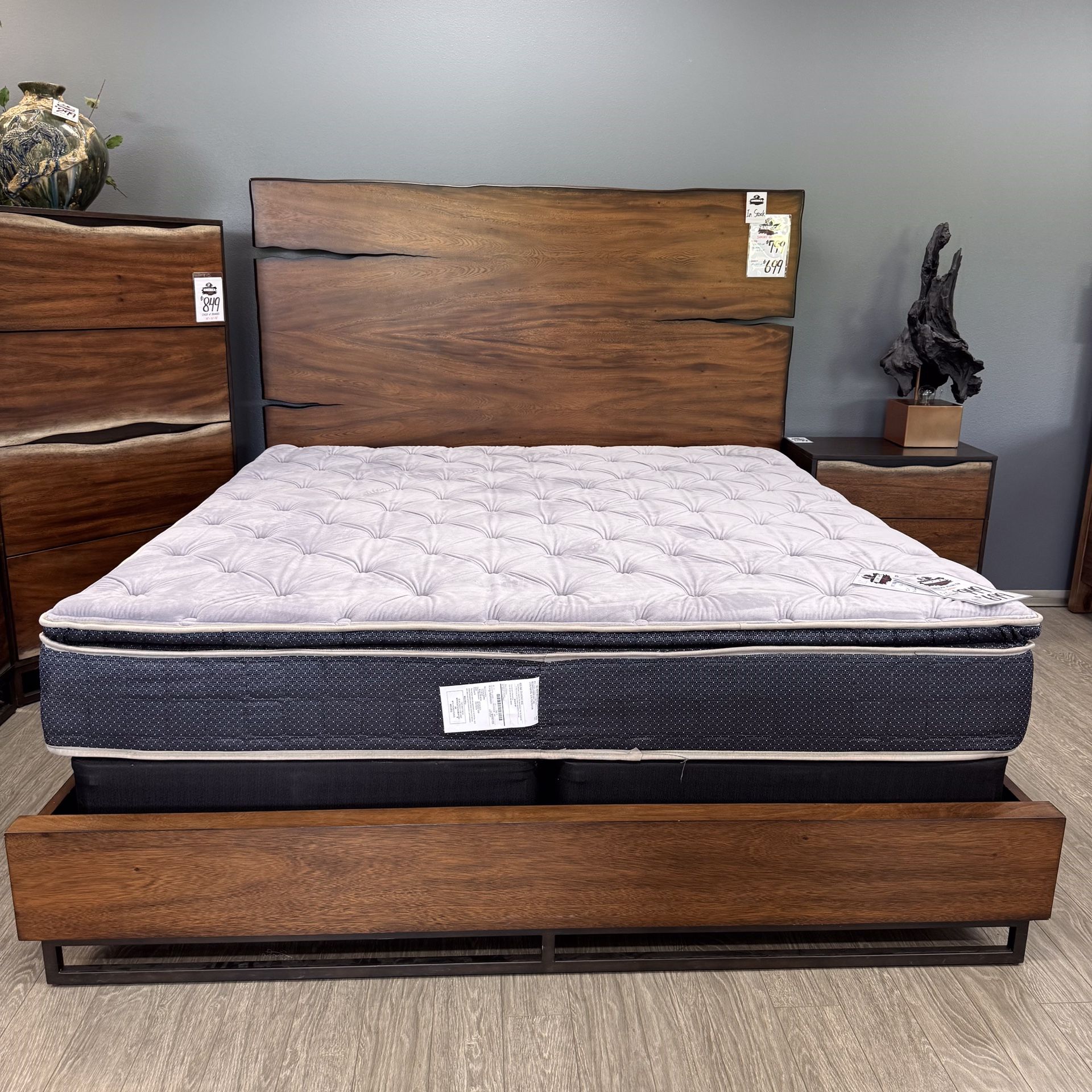 Live Edge Style Bed Frame W Metal Accent - Sunset