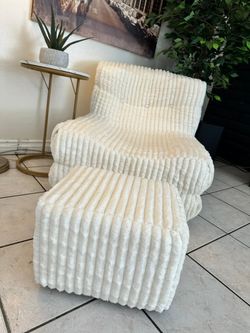 Memory Foam Bean Bag Chairs with Thickened Non-Slip Corduroy Cover,Lazy Floor Sofa, OFF WHITE