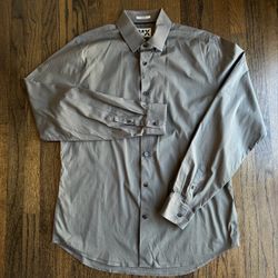 Express 1MX Shirt Mens Large Fitted Long Sleeve Button Up Gray Minimalist Preppy