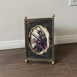 Elegant Black and Gold frame with handmade pressed flower art 7/11 inches 