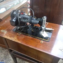 Sewing Machine In Table With Bench Antique Works