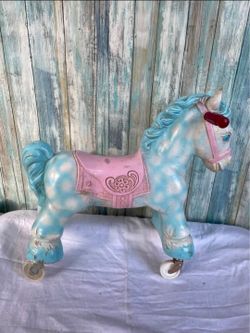 VINTAGE Wonder Pony Riding Toy Needs a Scrub & missing 1 wheel as pictured