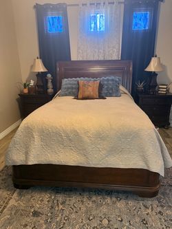 Dark Cherry Wood Sleigh Bed Frame