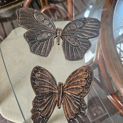 Vtge Wall MID-CENTURY MODERN COPPER TONE SYROCO  WALL BUTTERFLIES SET OF 2 🦋🦋