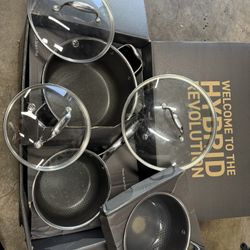 HexClad Hybrid Nonstick 6-Piece Pot Set with 2 Silicone Trivets, 2, 3, and 8-Quart Pots with Tempered Glass Lids, Stay-Cool Handles, Dishwasher-Friend