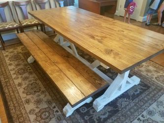 Farmhouse house Dining room tables, benche, and chairs