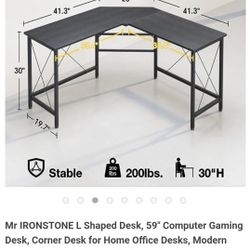 Mr IRONSTONE L Shaped Desk, 59" Computer Gaming Desk, Corner Desk for Home Office Desks, Modern Computer 