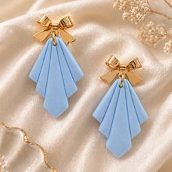 Blue Fan Handmade Polymer Clay Earrings