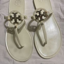 Tory Burch Flat Thong Jelly Sandals Womens 7 Ivory Off White Mini Miller Ladies
