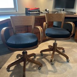 Set of 2 Crate & Barrel Wooden Rolling Office Chairs