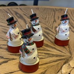 Snowmen Table Candles Holidays set of 4