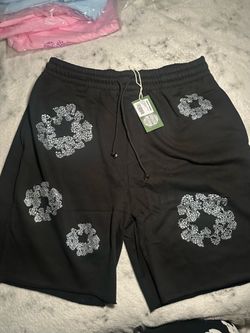 Denim tear rhinestone shorts