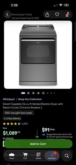 Whirlpool 7.4 cu ft Electric Dryer Chrome Shadow