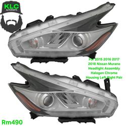 For 2015 2016 2017 2018 Nissan Murano Headlight Assembly Halogen Chrome Housing Left Right Pair