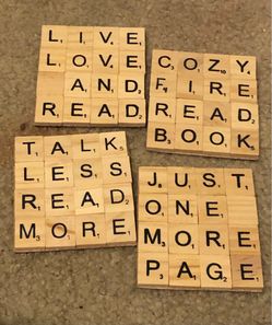 Reader Scrabble Coaster Set - Handmade