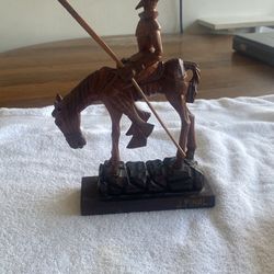 Vtg Hand Carved Wooden Don Quixote Figurine Signed J Pinal Man On Horse Sculpture
