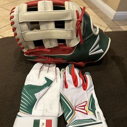 NEW Easton 11.75 Hemlock Collection Mexico Baseball Or Softball Glove With Batting Gloves 