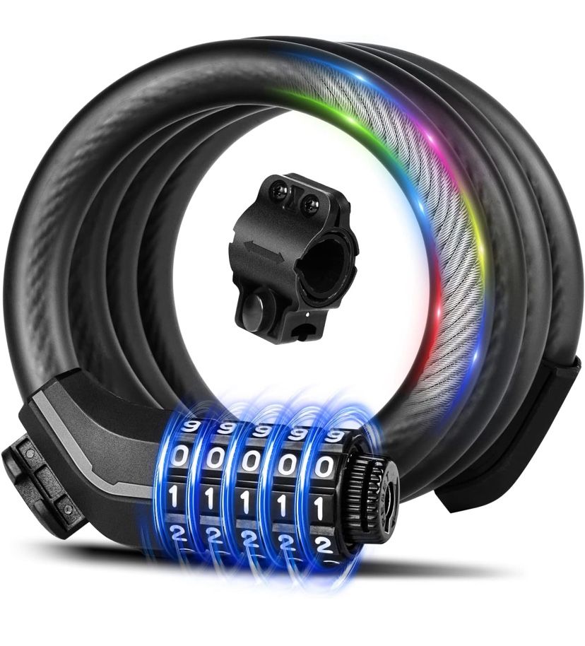 Bike Lock Cable with Combination,High Security 5-Digit Resettable Combination Bicycle Lock Anti-Theft, with Mounting Bracket for Bikes and @H3-127