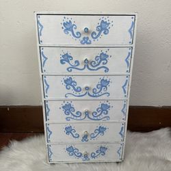 Wooden Hand Painted 6 Drawer Organizer on Wheels