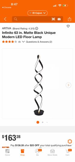 ARTIVA (Brand Rating: 4.3/5) Infinito 63 in. Matte Black Unique Modern LED Floor Lamp