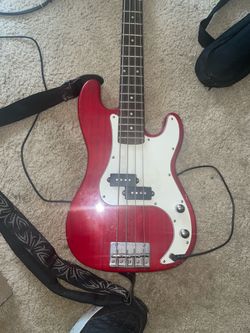 Red 4-String Electric Bass Guitar