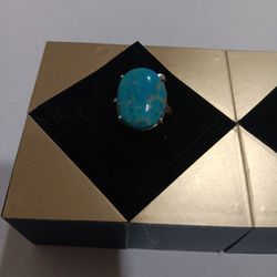 Nature Turquoise S925 Ring Size 7.5 Stone Size 18x13mm 