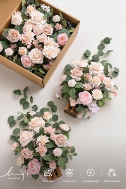 Ling's Moment Standing Artificial Flower Arrangements – 4 Piece Set – Blush & Pink
