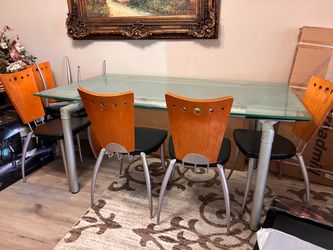Glass Dining Table with 6 Chairs