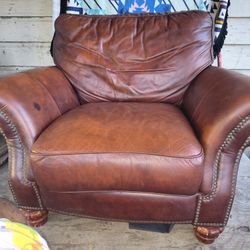 Nice Oversized Cherry Red Leather Chair And Ottoman