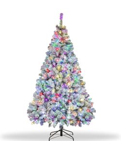 Snow-Flocked 9ft Christmas Tree 420 Warm White & Color LED Changing Lights,Artificial Christmas Tree for Home, Office, Party Decoration