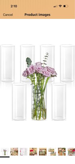 7pcs Glass Cylinder Vases for Centerpieces - 8 Inch Tall Glass Vases for Flower, Clear Flower Vase Bulk Floating Candle Vase for Table Centerpiece Wed