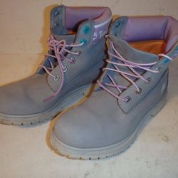 Timberland Premium 6" Waterproof Boots Womens Grey/Purple A41D6 Size 7.5