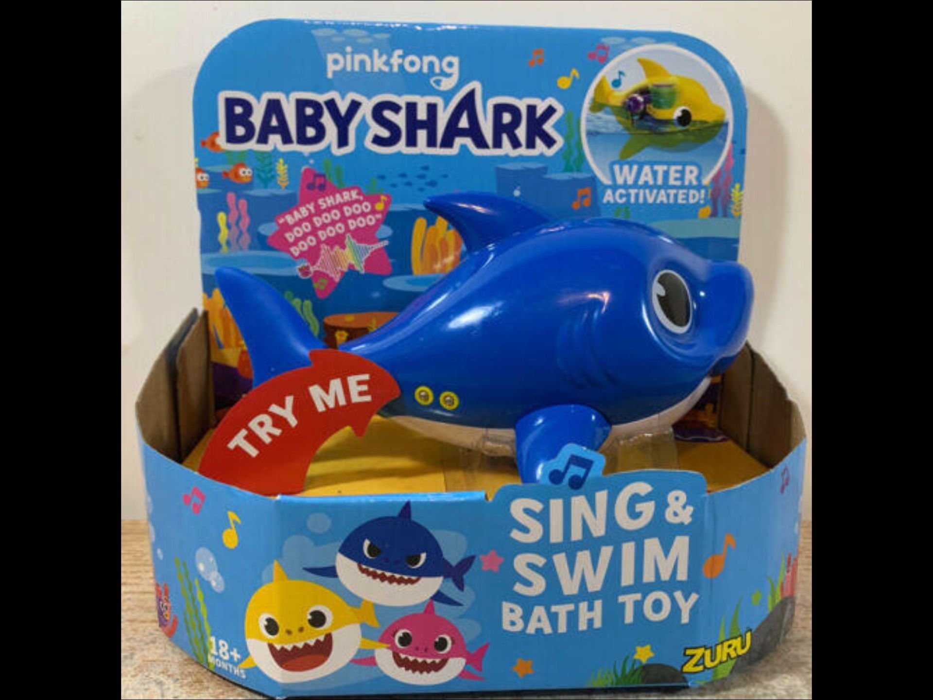 New Pinkfong BABY SHARK Sing and Swim BATH TOY Water Activated -Blue