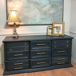 Basset Buffet Dresser In Soot Grey And Gold
