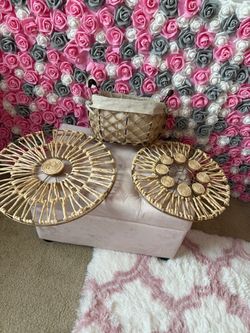 Two decorative wall hanging and basket