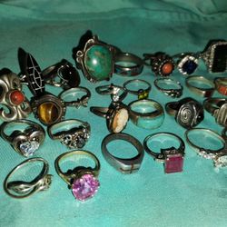 37 Sterling 925 Signed Rings 