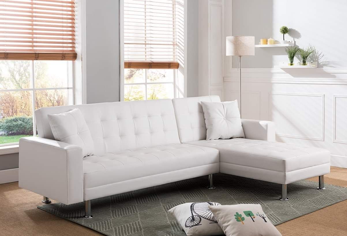 WHITE FUTON Tufted BONDED LEATHER Sectional Sofa Bed