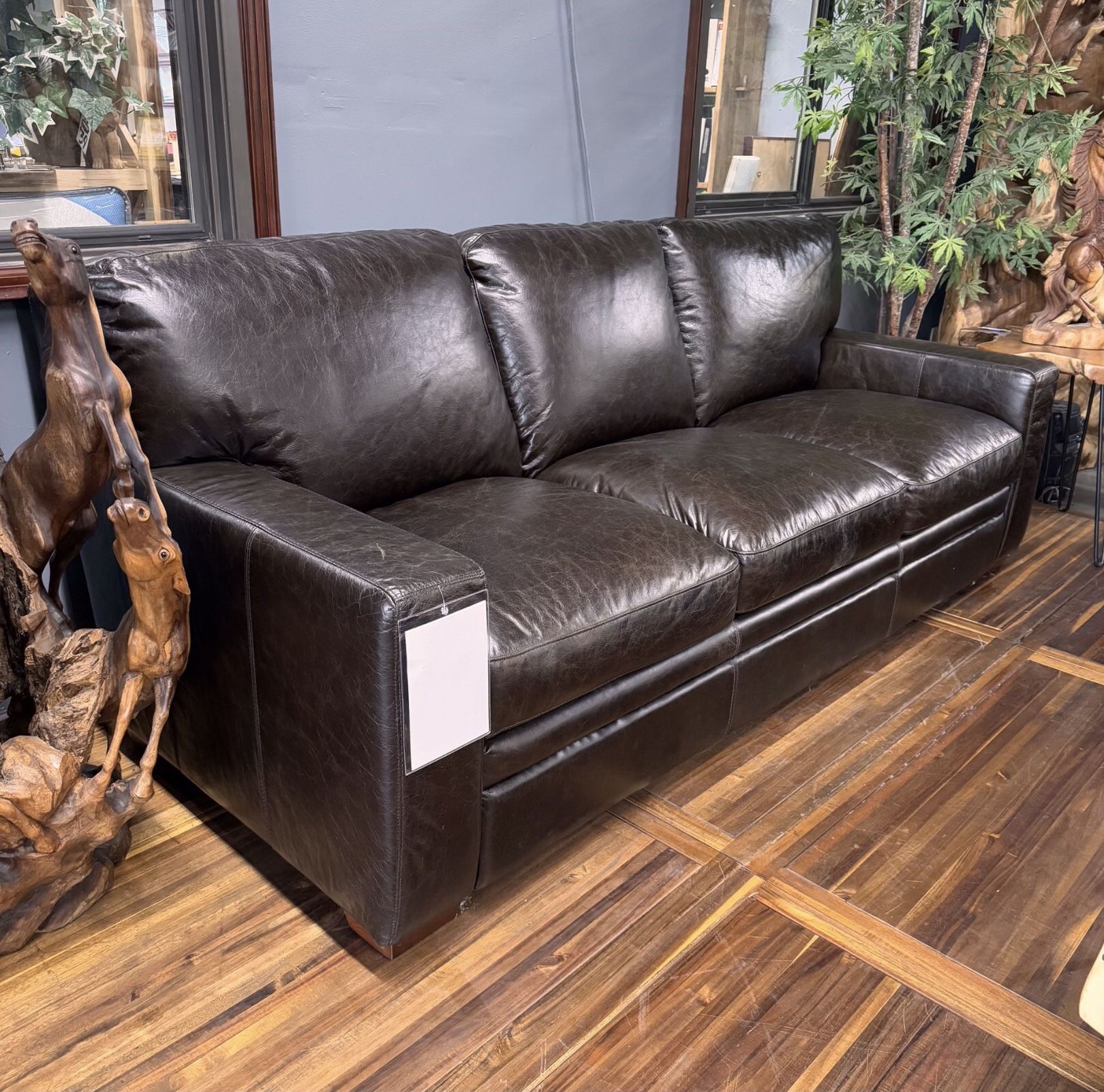 Floor Model Sale!! Brown Pull Up Wax Leather Plush Sofa - Normandy 