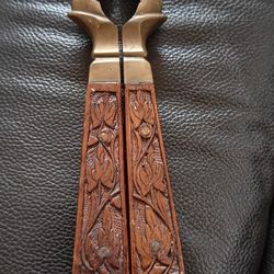 8" Vintage Kashmiri Brass Nut Cracker With Wooden Handle