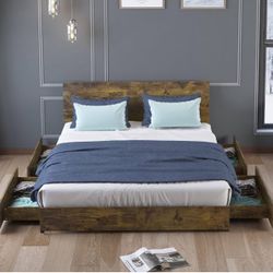 ijuicy King Size Bed Frame with 4 Storage Drawers/Wooden Headboard