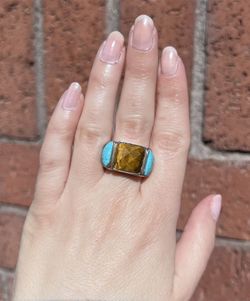 Tigers Eye And Turquoise Ring